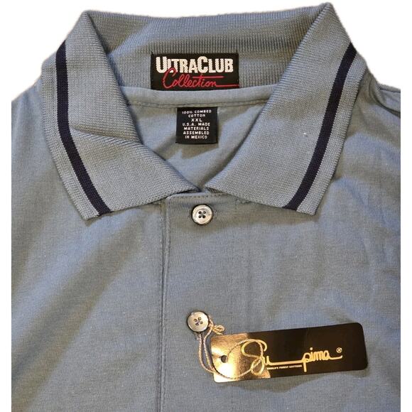 Men's XXL Supima 100% Cotton Polo Lot Light Dark Blue Ultra Club Collection - Picture 7 of 9